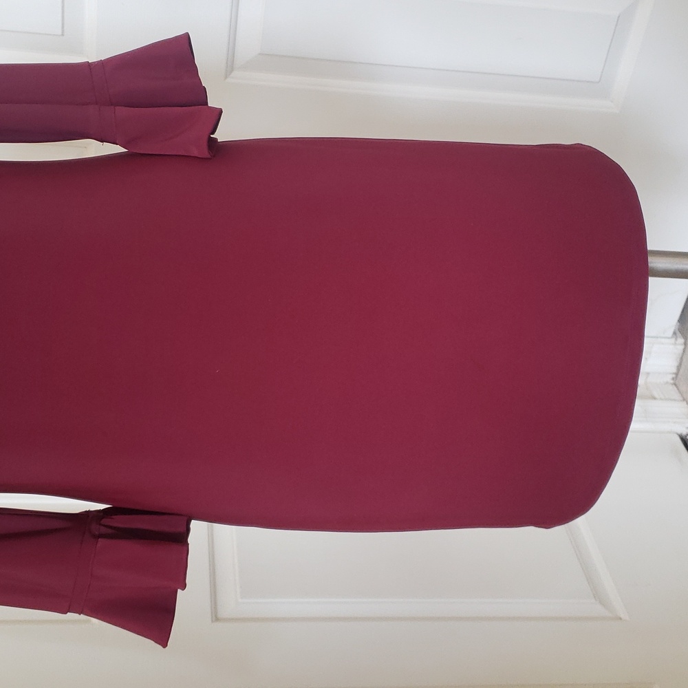 LAUNDRY BY SHELLI SEGAL Burgundy Bell Sleeve Shift Dress Cabincore XSP - Picture 7 of 12